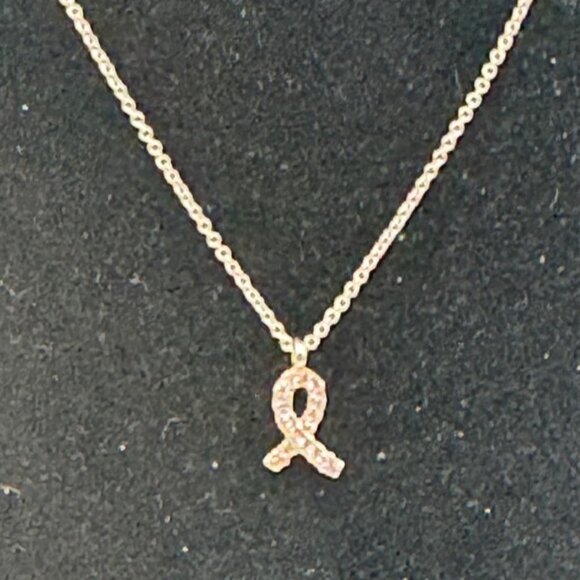 Silver Chain Pendant Necklace Pink Ribbon Cancer Awareness Jewelry Adjustable - Picture 1 of 3